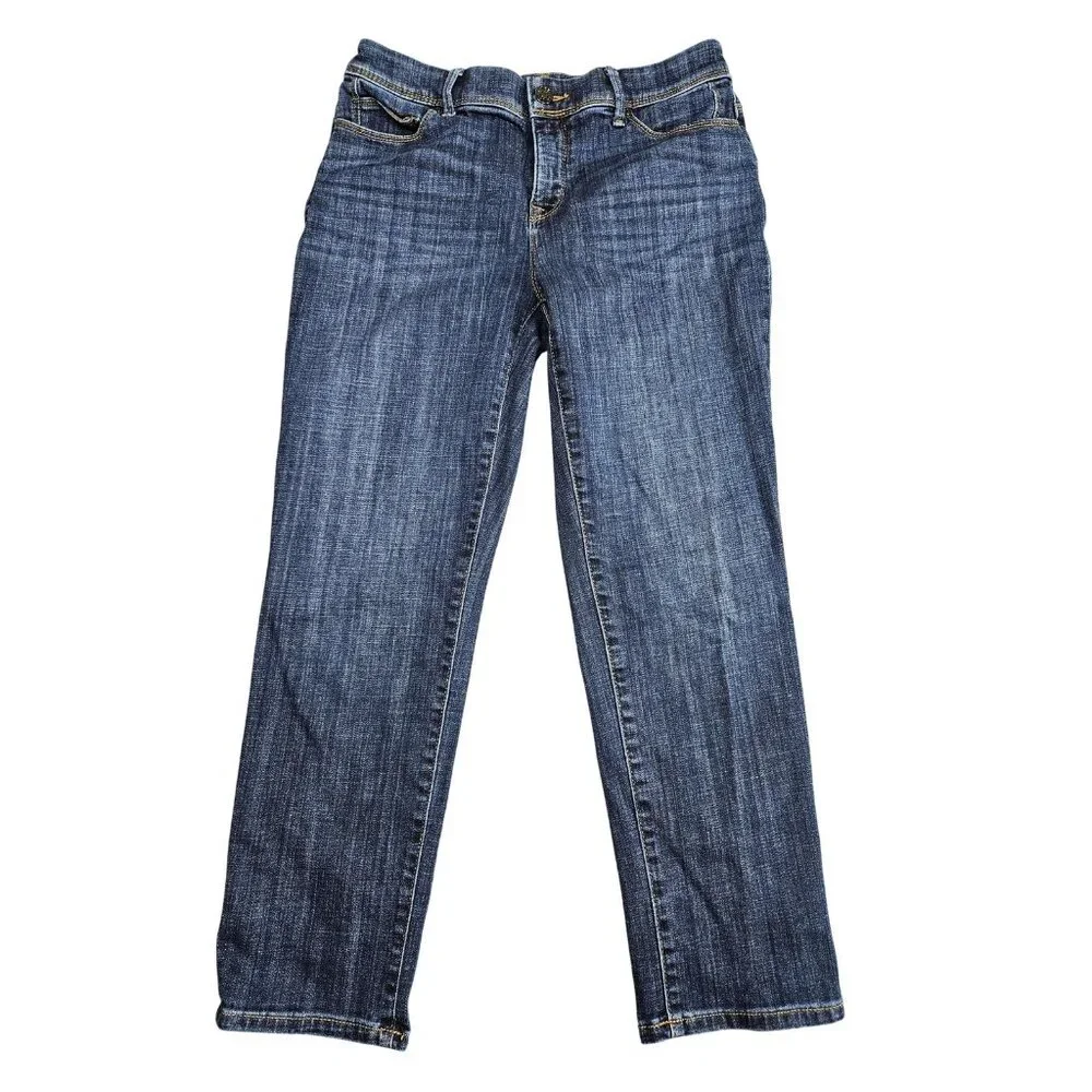 Chicos Jeans Womens 0 Blue So Slimming Girlfriend Crop Medium Wash Denim Zip Fly